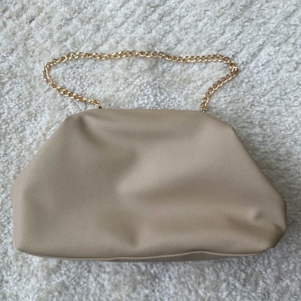 a new day Tan Clutch with Gold Chain